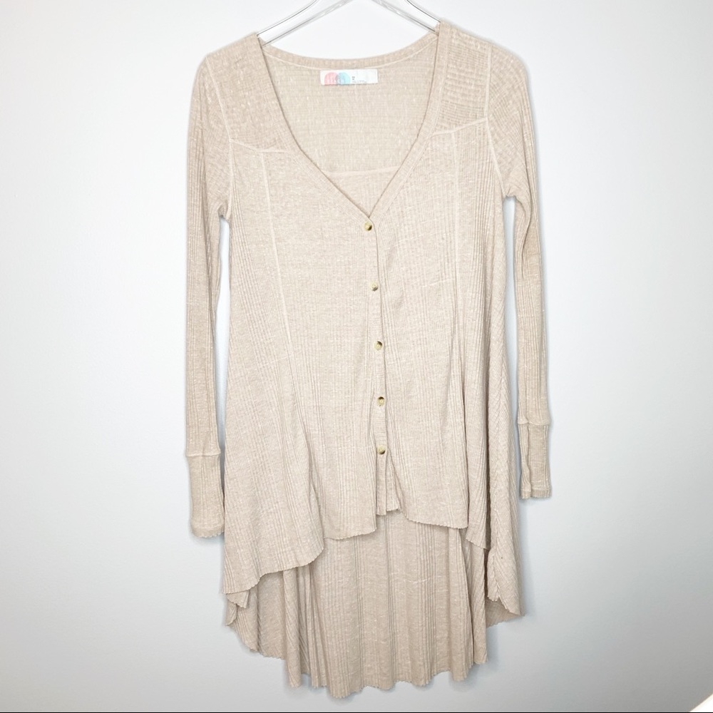 Free People Beach Tan Hi Low Ribbed Cardigan XS - Picture 1 of 7